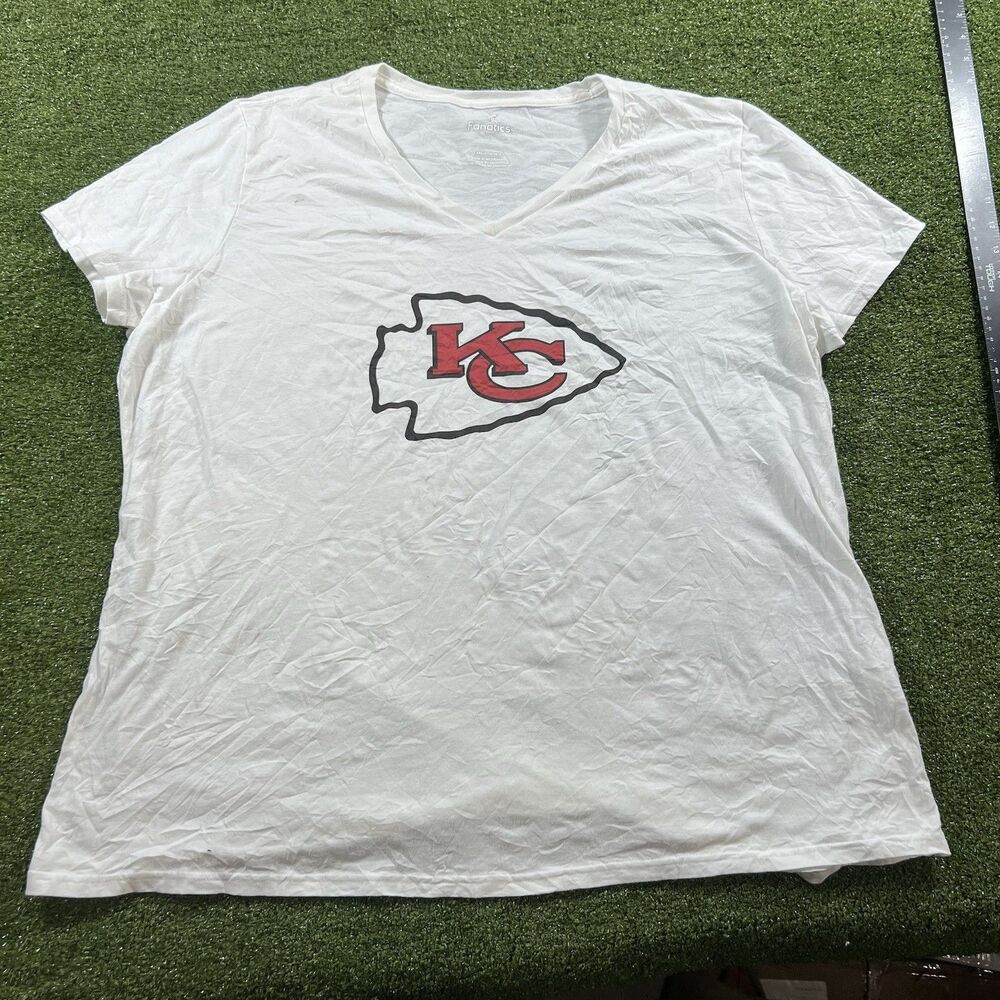 Kansas City Chiefs Fanatics Women's V-Neck T-Shirt White NWOT 3XL